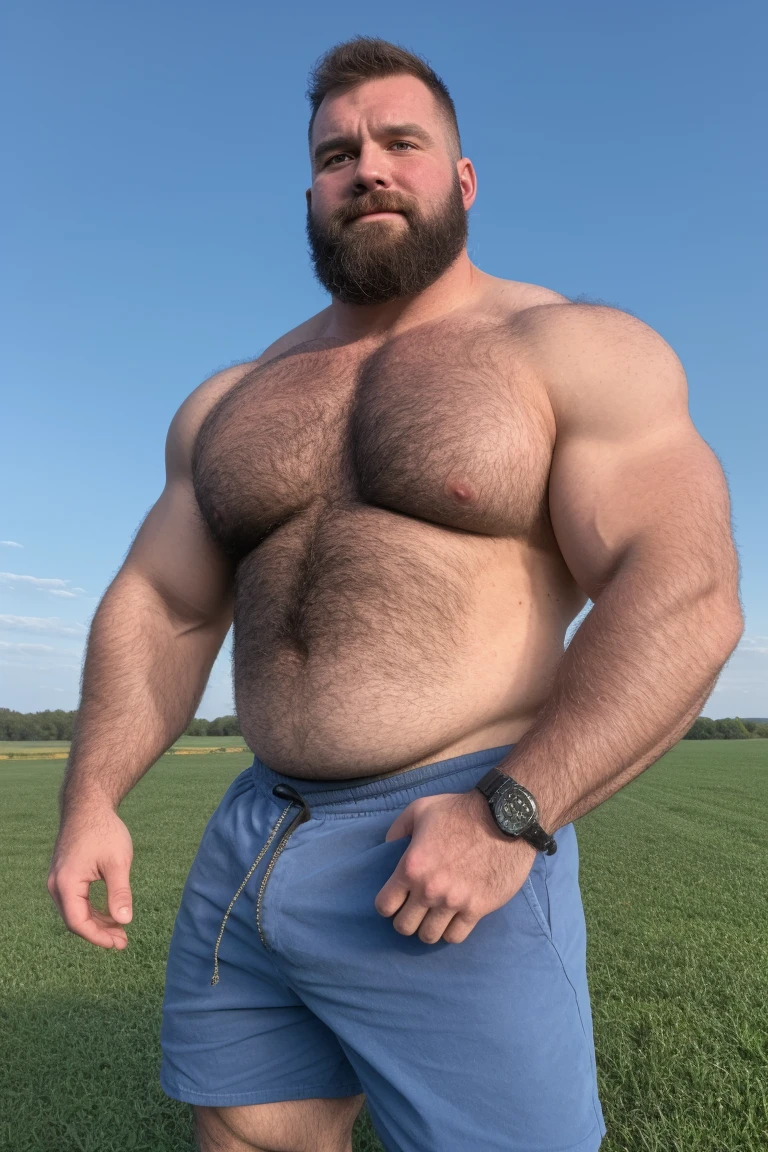 8K HIGH RESOLUTION HDR Very Extremely Realistic Very Detailed High Quality Create a professional studio-style 8K HDR Very Real photograph featuring a middle-aged daddy rugged bodybuilder muscle bears man , burly, very realy detailed hairy, 8K very realistic beared big daddy muscle bear, and 8K very realistic detailed rugged burly man in shorts. Very Realistic detailed shorts, very realistic hair, very realistic beards, very realistic thick chubby fat neck, very realistic neck lines, very realistic detailed neck, very realistic belly, very realistic burly chest, very realistic detailed hairy burly strong chest and arms, very realistic detailed hairy burly strong chest and arms, very realistic pecs, very realistic burly muscle bear body, very realistic nipples, very realistic burly muscle bear body, very realistic face, very realistic detailed face, very realistic eyes, very realistic detailed eyes, very realistic pupils, very realistic detailed pupils, very realistic head, very realistic waist, very realistic facial features, very realistic burly arms, very realistic elbows, very realistic hands, very realistic pecs, very realistic belly, very realistic human man body, very realistic bellybutton, very realistic wrists, very realistic fingers, very realistic fingernails, very realistic shoulders, very realistic mouth, very realistic lips, very realistic mens clothing, very realistic detailed mens clothing. 8K HDR Very Realistic Hairy Bearded Burly Muscle bear Photoshoot, A very realistic burly muscle bear man in a Farm, 8K HDR Very Realistic Intricately Detailed, 8K HDR very realistic detailed Farm surroundings, 8K HDR very realistic surroundings lighting, No Deformities, captured with a 85mm lens by a world famous photographer, 8K HDR Very Ultra Realistic and 8K HDR Very Realistic Photograph, 8K HDR Clear HDR Quality full with very realistic real details
