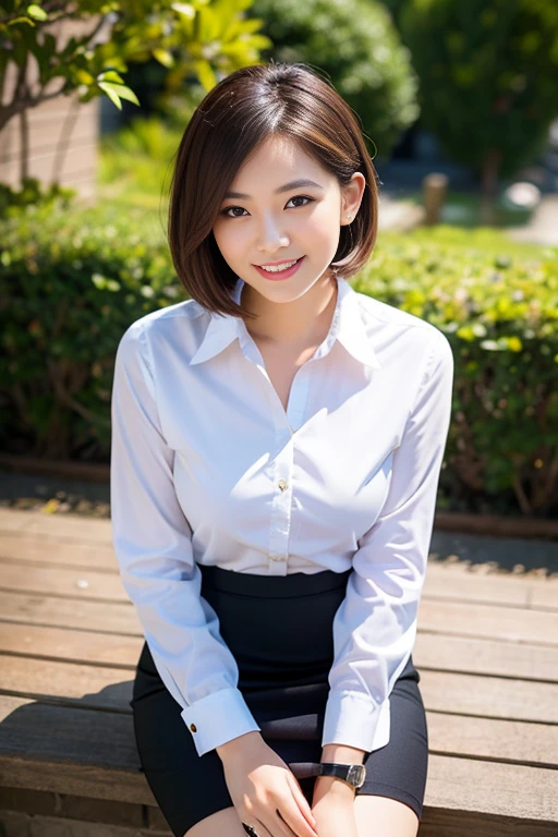 (A beautiful Japanese office lady, age 28, wearing formal White shirt with buttons & lime pencil skirt, Family-friendly Fashion Magazine Cover, friendly and feminine expressions, kind smile, dimpled chins, cute snaggle-tooth, short bob hair ponytail, symmetrical face, realistic detailed face, beautiful detailed eyes, perfect body proportions, ample round bosoms, photorealistic, hyper-realism, high contrast, ultra HD, realistic skin textures, top image quality, top-quality, super high resolution, fine details, very meticulously, masterpiece, head to knees, serene ambience, High Angle Shot, bokeh background) #Cici #CiciAi #TeamPositivity