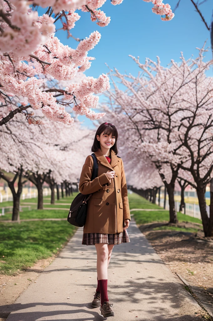girl walking in cherry blossom park