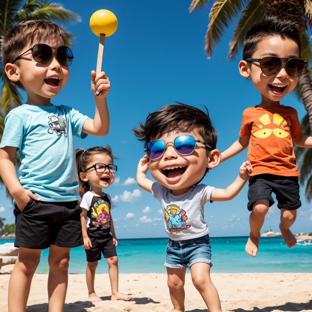 Cartoon sunglasses boy stick figures