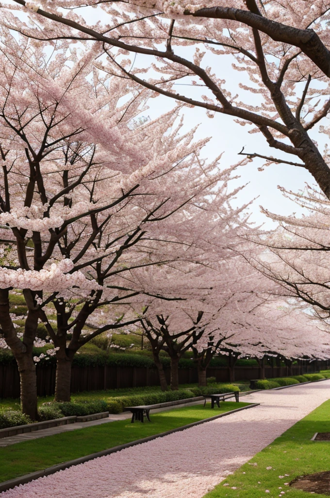 create a landscape of blooming cherry blossoms