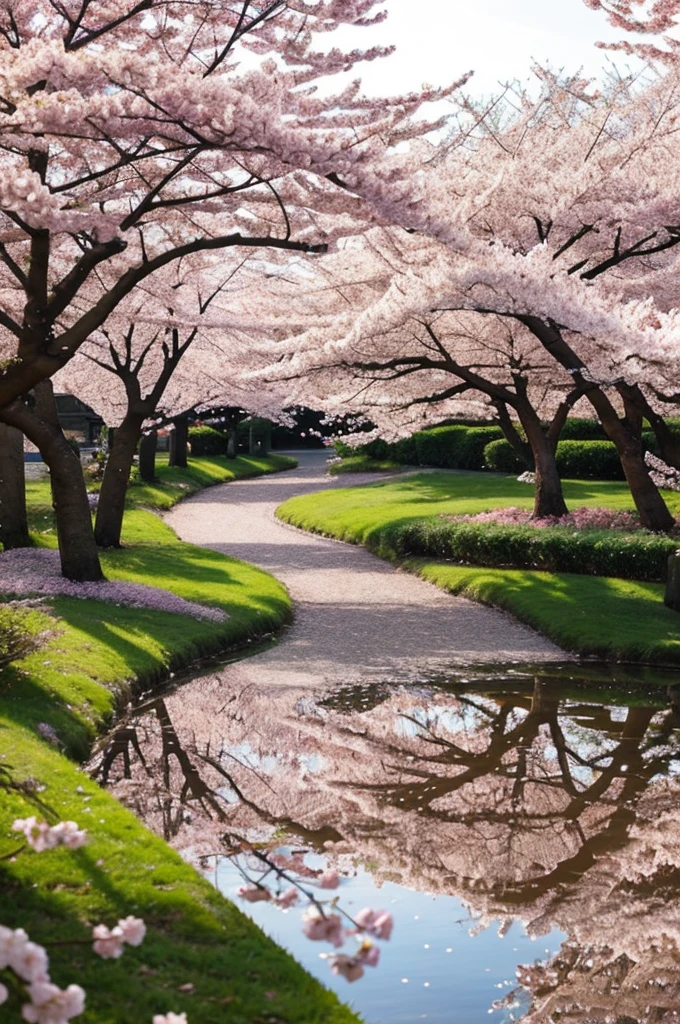 create a landscape of blooming cherry blossoms