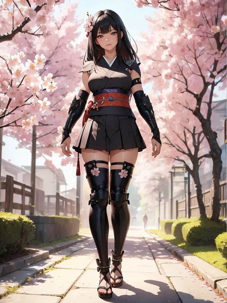 ((1girl, solo)), ((mature female)), beautiful body, (perfect anatomy, perfect body, perfect hands, perfect legs), (five fingers:1.5), natural proportions, sexy body, (((large breasts))), cowboy shot BREAK
((extremely detailed face)), (beautiful detailed eyes:1.6), (realistic pupils, realistic iris:1), expressive eyes, looking at viewer, (clear eyes:1.3), (hyperrealistic:1.2), (detailed skin texture:1.2), smooth skin, (black hair:1.5), (straight hair:1.5), (red eyes:1.3), long hair, (((bangs))), ((blunt bangs)), hair ornament, hair flower, (detailed lips:1.2), (attractive lips:1.1), (glossy lips:1.1), (parted lips), perfect face, perfect eyes, seductive look BREAK
Samurai, japanese clothes, (short kimono:1.5), sleeveless, elbow gloves, (arm guard:1.5), (micro mini skirt:1.5), pleated skirt, black skirt, zettai ryouiki, thighs, black thighhighs, (greaves:1.3), skindentation, tassel, shimenawa BREAK
Outdoors, day, (spring:1.3), (((cherry blossoms))), nature, ((trees)), forest, (((ancient japan))), medieval fantasy BREAK
(masterpiece:1.5), anime-style, top quality, best quality, (beautiful and aesthetic:1.2), (ultra detail:1.5), Ultra-detailed depiction, Ultra-precise depiction, extremely detailed 8k illustration, high resolution, (highly detailed shading:1.2), (realistic lighting:1.4), perfect lighting, vibrant colors, dynamic tones, striking hues, 8k, absurd resolution, perfect shadows, hdr, UHD, ambient lighting, realistic, ultra-realistic, photo realistic, highly detailed, rich detail, luminous colors, fine texture, intricate design, professional illustration, (soft light:1.2), (illustration:0.7)
