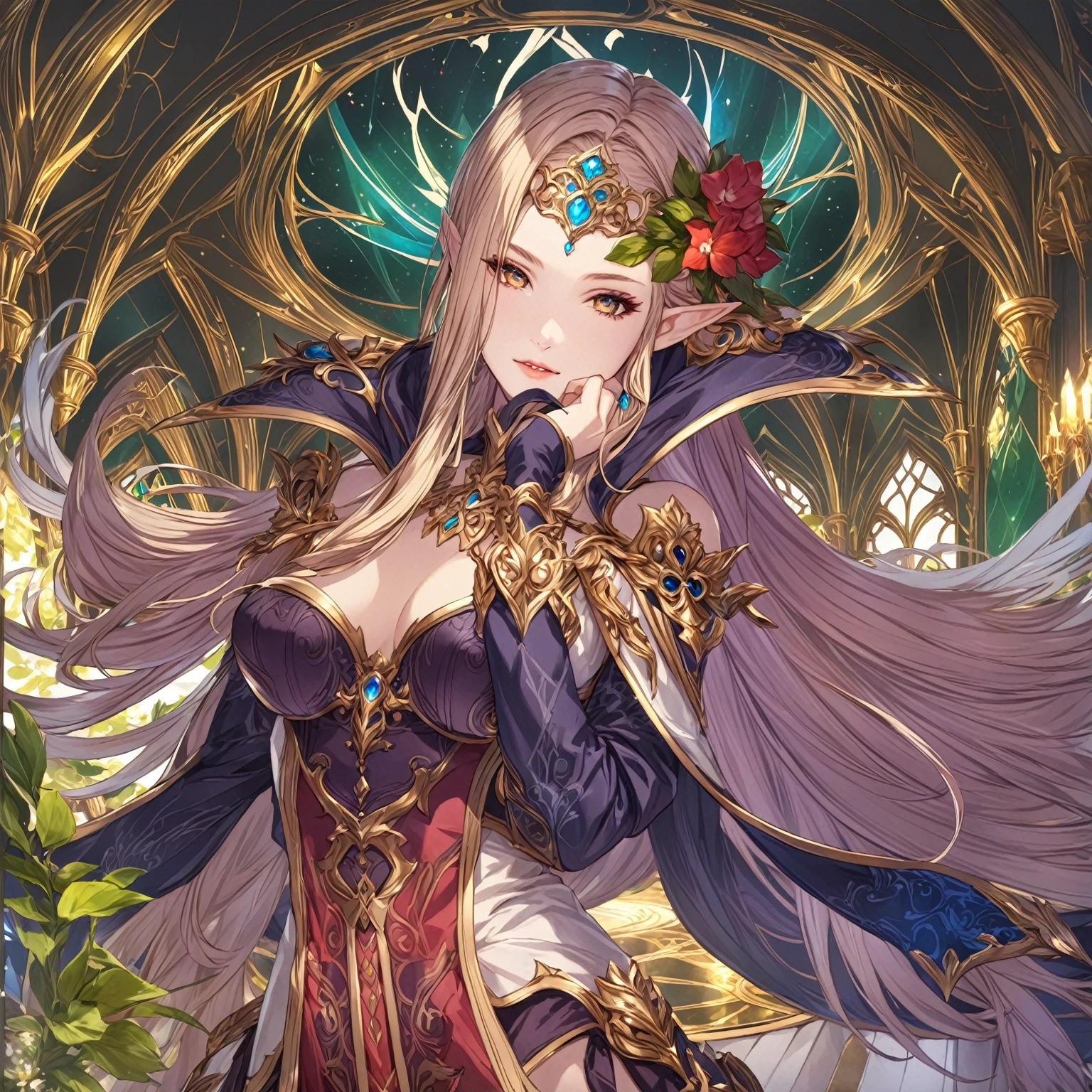 masterpiece, best quality, good quality, Fantasy aesthetics, Highly detailed, shadowverse style, female, elf