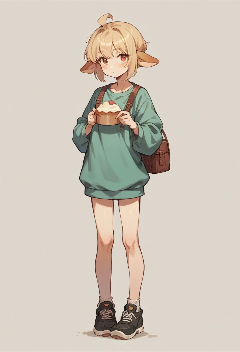 Anime girl with pudding ears stands at full height completely without underwear or clothes 
