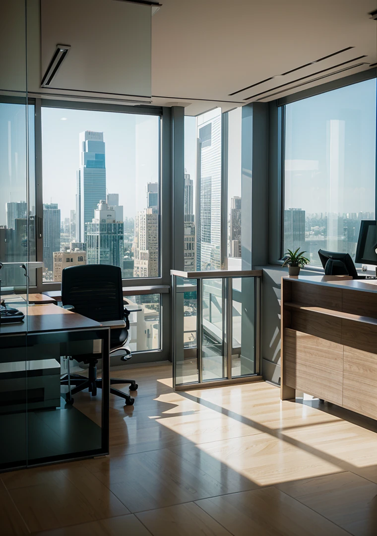 office, The office of the future, futuristic design, large desk, wall with paintings and diplomas, Glossy floor, hlLarge spacious windows, outside the window you can see a futuristic city with multi-story office buildings, starships fly, 16 thousand. ue5. Ultra slim, 8 k, HDR, product photography, depth of field, Nikon D850, Ultra realistic, no contrast, pure sharp focus, professional, There is no blur, Bright office, Light shades, view from the floor, even more modern, office from the future, luxurious executive office