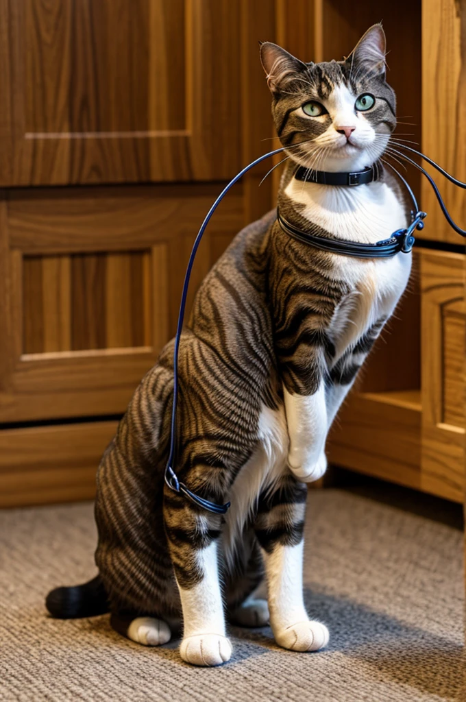 Cat wearing a wire harness