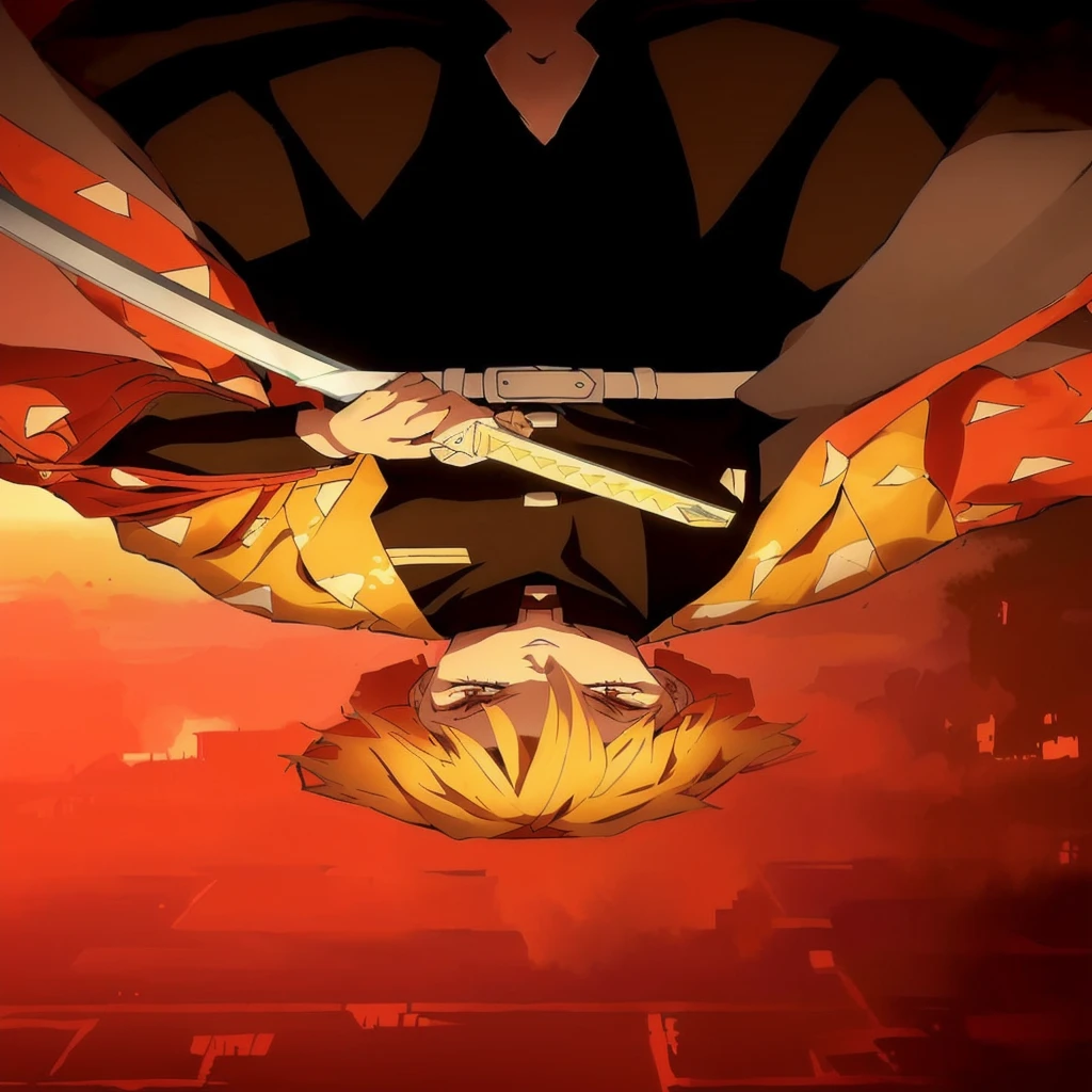 anime character holding a sword falling , falling into a void composed of shoji castle loop doors, he is very focused, with half-closed eyes, devoid of emotions, wearing a yellow cloak with small white triangular parts. demon slayer artstyle, key anime art, handsome guy in demon slayer art, demon slayer rui fanart, key anime visuals, ufotable art style, anime wallaper, unlimited blade works, anime masterpiece, detailed key anime art, kimetsu no yaiba, official art, high quality fanart,