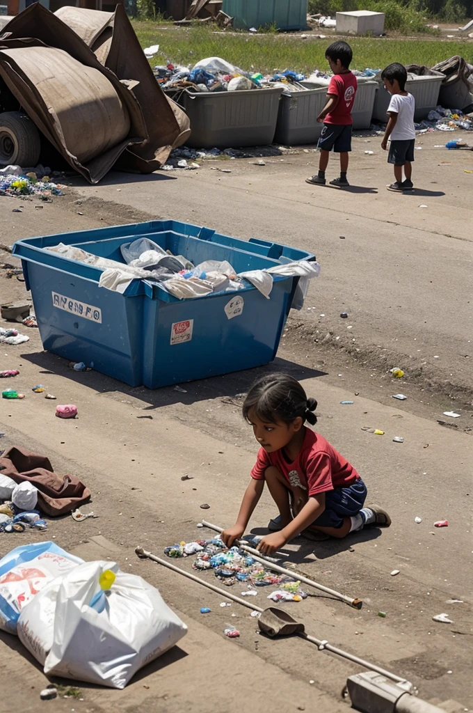 Poor children are playing around garbage dumping ground 