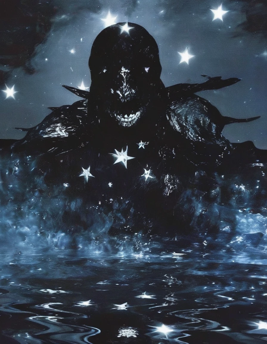 witch in water, stars background