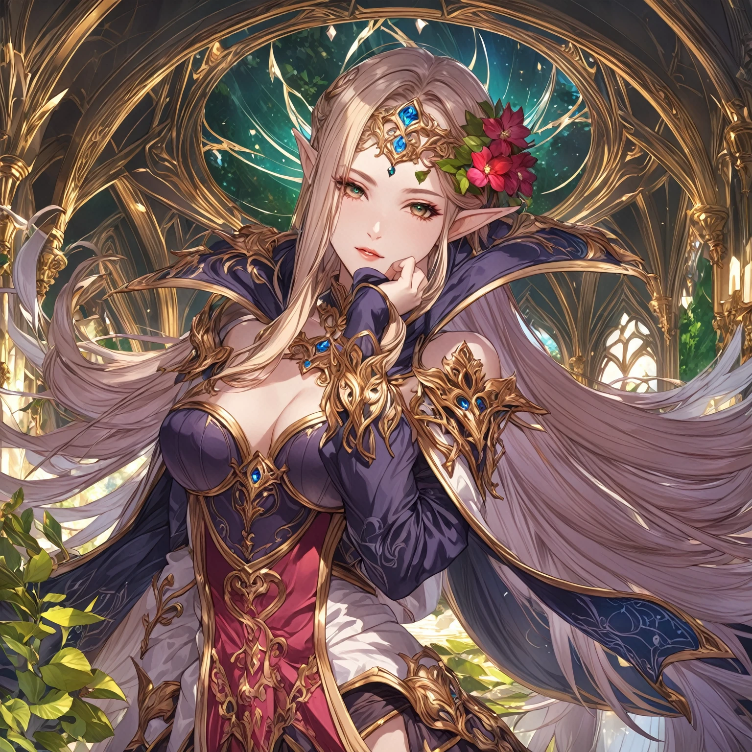 masterpiece, best quality, good quality, Fantasy aesthetics, Highly detailed, shadowverse style, female, elf