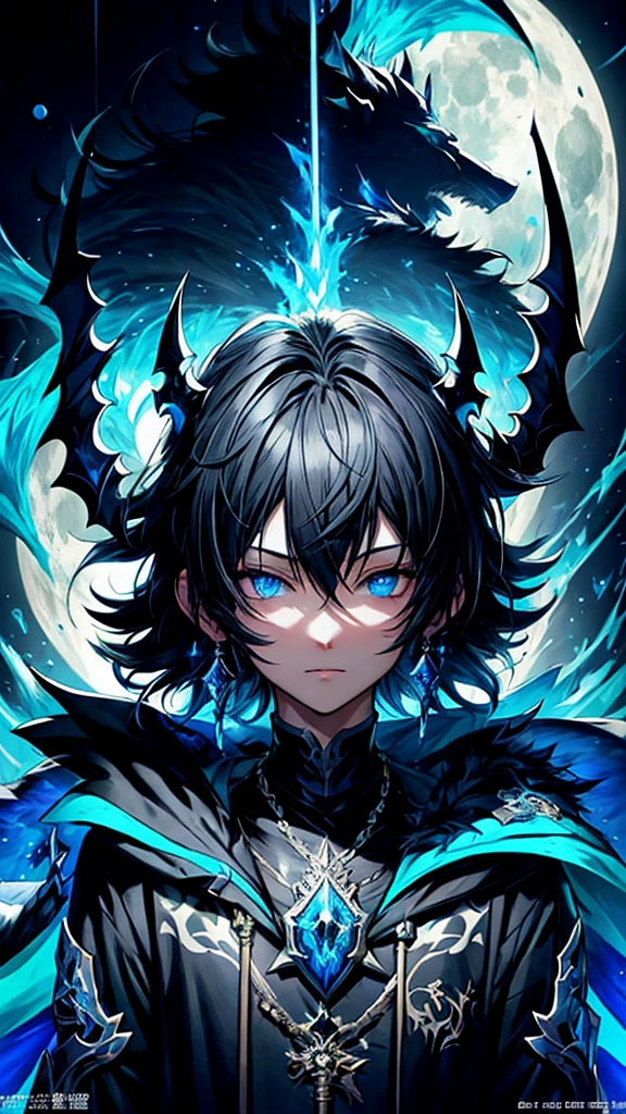 (masterpiece:1.2、highest quality), (Exquisite eyes: 1.2), (Detailed Background、Dark fantasy), (beauty detailed face), High Contrast, (Best lighting、Very delicate and beauty), ((Cinema Lighting) )), colorful, Hyper Detail, Dramatic Light, Intricate details, (1 teen boy, scruffy black hair, bangs, Blue eyes, moon, dark night, long earrings, black hoodie, blue demon horns, blue great sword on the back, looking at viewer, upper body), Black light swirling around the character, Depth of written boundary, black light particles, Nightcore, Spectacular anime style, zerochan art, Anime Wallpaper, Burning, High quality anime art style, Key Anime Art