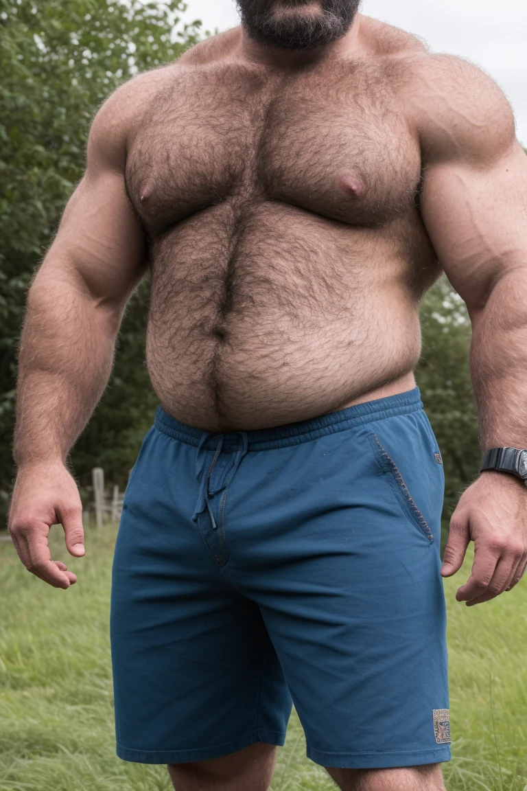 8K Very HIGH RESOLUTION HDR Very Extremely Realistic Very Detailed High Quality 8K HDR Very Real photograph featuring a middle-aged daddy rugged bodybuilder muscle bears man , burly, very realy detailed hairy, 8K very realistic beared big daddy muscle bear,  and 8K very realistic detailed rugged burly man in shorts. Very Realistic detailed shorts, very realistic hair, very realistic beards, very realistic thick chubby fat neck, very realistic neck lines, very realistic detailed neck, very realistic belly, very realistic burly chest, very realistic detailed hairy burly strong chest and arms, very realistic detailed hairy burly strong chest and arms, very realistic pecs, very realistic burly muscle bear body, very realistic nipples, very realistic burly muscle bear body, very realistic face, very realistic detailed face, very realistic eyes, very realistic detailed eyes, very realistic pupils, very realistic detailed pupils, very realistic head, very realistic waist, very realistic facial features, very realistic burly arms, very realistic elbows, very realistic hands, very realistic pecs, very realistic belly, very realistic human man body, very realistic bellybutton, very realistic wrists, very realistic fingers, very realistic fingernails, very realistic shoulders, very realistic mouth, very realistic lips, very realistic mens clothing, very realistic detailed mens clothing. 8K HDR Very Realistic Hairy Bearded Burly Muscle bear Photoshoot, A very realistic burly muscle bear man in a Farm,  8K HDR Very Realistic Intricately Detailed, 8K HDR very realistic detailed Farm surroundings, 8K HDR very realistic surroundings lighting, No Deformities, captured with a 85mm lens by a world famous photographer, 8K HDR Very Ultra Realistic and 8K HDR Very Realistic Photograph, 8K HDR Clear HDR Quality full with very realistic real details 