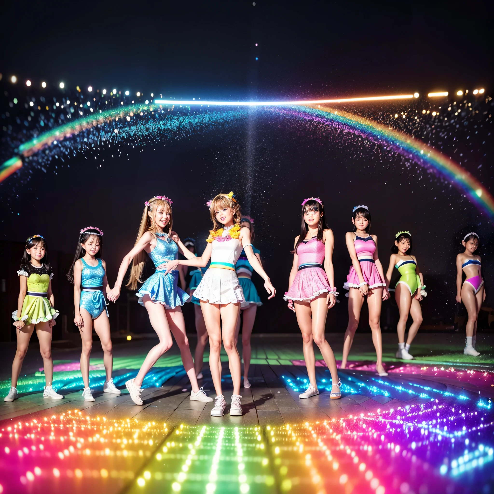 ((ExtremelyDetailed (PUNIPUNI KAWAII 12 Girls in a row:1.37) Shibuya Hachiko-mae scramble crossing)), (masterpiece 8K TopQuality:1.2) (ProfessionalPhoto:1.37), {(Standing Full Body:1.2)|Dancing}, Different types of hair colors, {((White skinny Athletic wear))|SchoolUniform|Tutu}, {(Hidden Hand)|(Corrected BabyLike hand)}, (Joyful Expressions LifeLike Rendering), PerfectLighting (RainbowColor particles:1.2)(Dazzling Blurred ColorfulLights) MotionBlur BREAK (Acutance:0.8) Impeccable Radiant PearlSkin with Transparency . (((no extra limbs)))