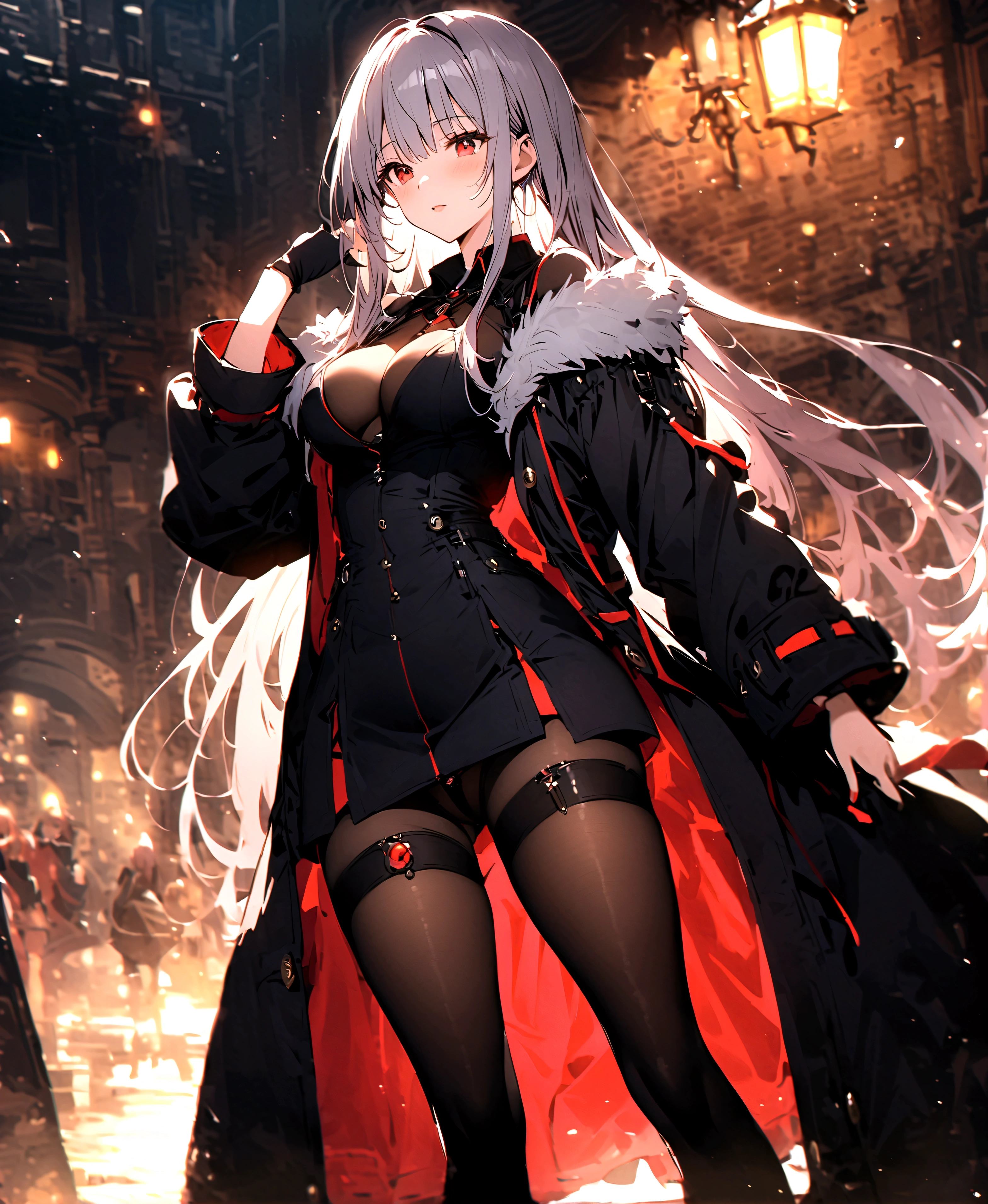 score_9、score_8_up、score_7_up、score_6_up、score_5_up、score_4_up、Iris Feel(fate)、Gray Hair、Red Eye、Long Hair、pantyhose、Thigh-high boots、coat、Fur hat、Tempting、Functional、Look at the person looking over your shoulder、Bend、Butt、Blue butt plug、Panties next to、Buttを露出する