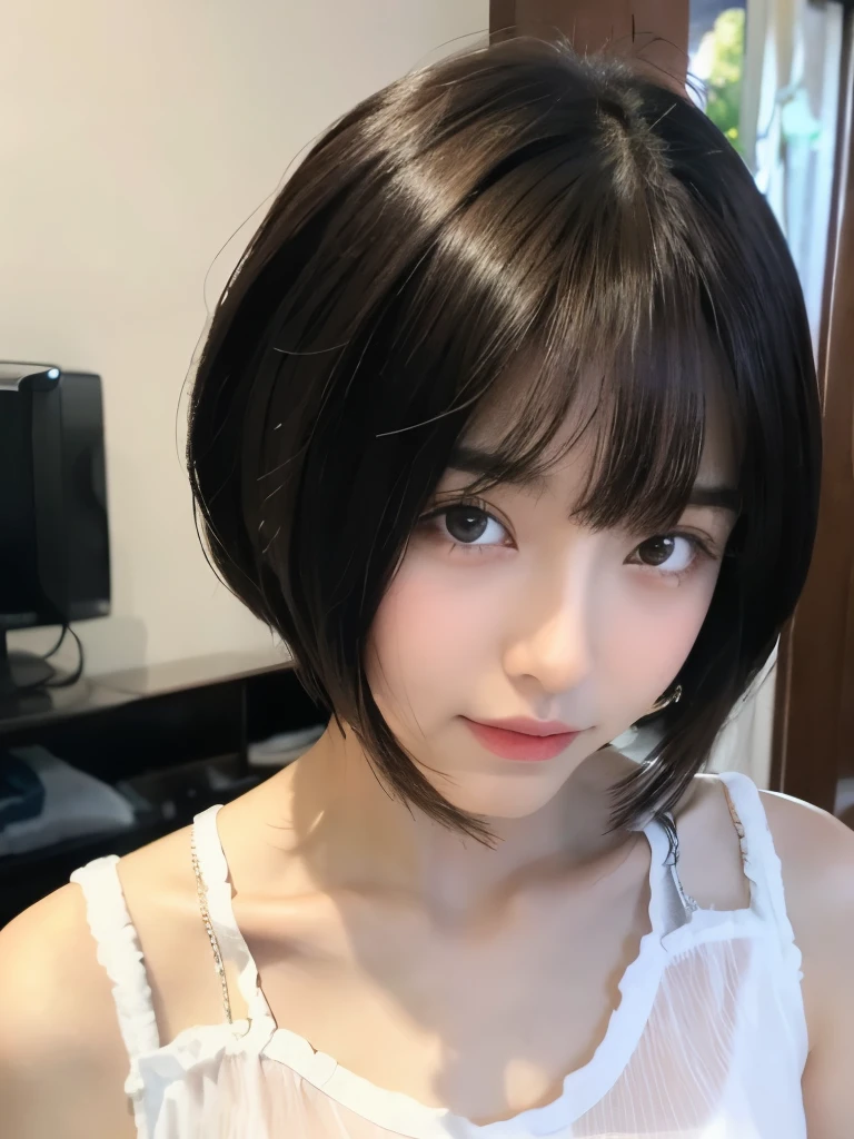 Double、Brown Hair、long hair、Summer clothes、Facing forward、Eyebrows are a little thinner