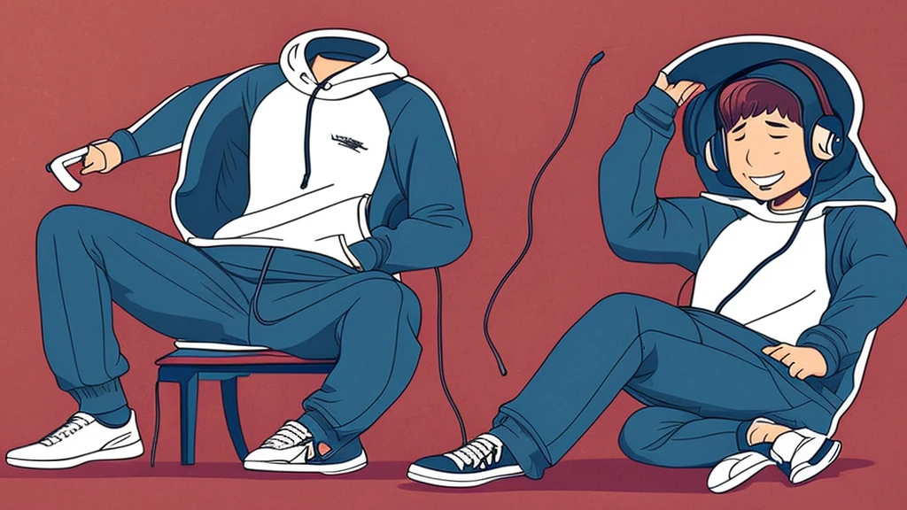 Listening to music illustration、headphone、hoodie、smile、Pop atmosphere