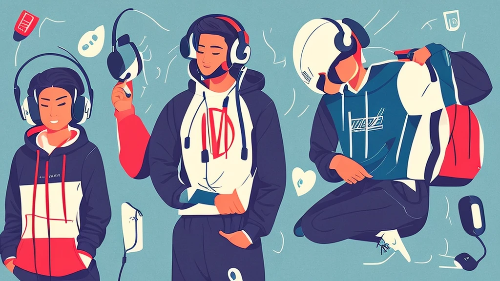 Listening to music illustration、headphone、hoodie、smile、Pop atmosphere