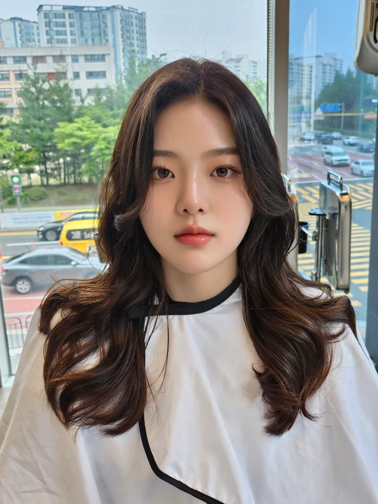 Best Quality, 8k, Masterpiece, (Portrait: 1.3), (photo realistic:1.4), (hyper realistic:1.4), Sharp Focus, looking at viewer, (smoother lighting:1.1), (increase cinematic lighting quality:0.9), realistic lighting, backlighting, light on face, ray trace, (brightening light:1.2), (Increase quality:1.4), sharp detail, (best quality real texture skin:1.4), finely detailed eyes, black_eyes, finely detailed face, 25 year old Korean woman