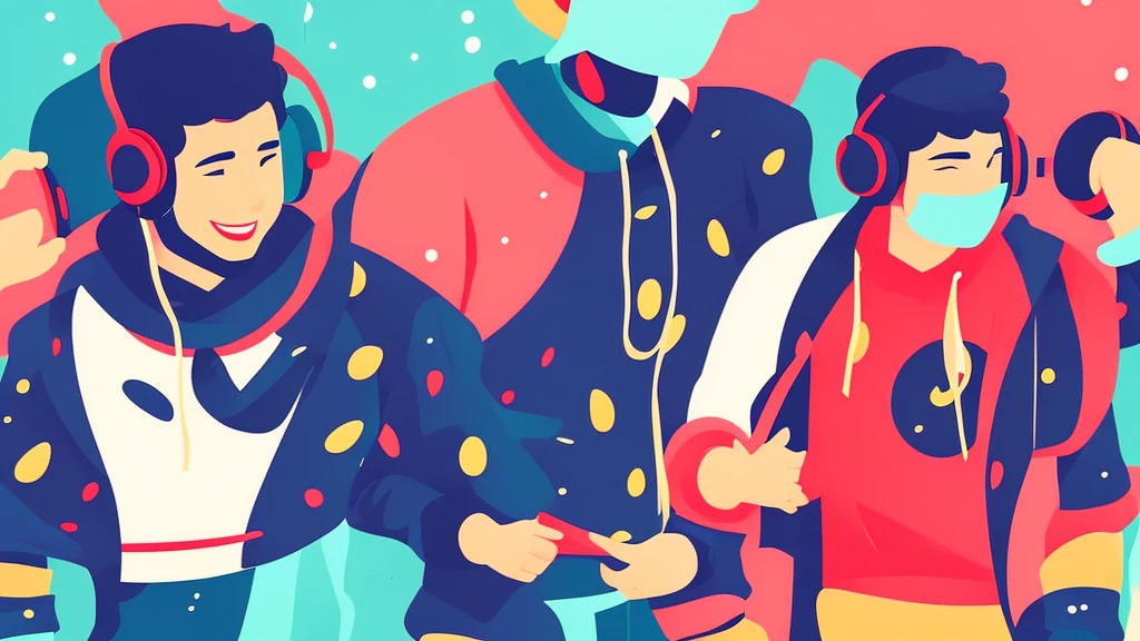 Listening to music illustration、headphone、hoodie、smile、Pop atmosphere