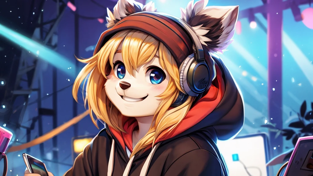 Listening to music illustration、headphone、hoodie、smile、Pop atmosphere