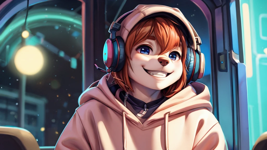 Listening to music illustration、headphone、hoodie、smile、Pop atmosphere