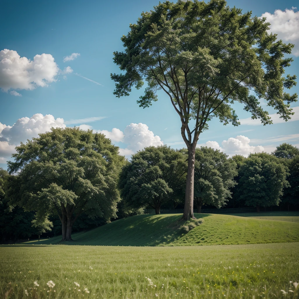 Beautiful green field and a tree.