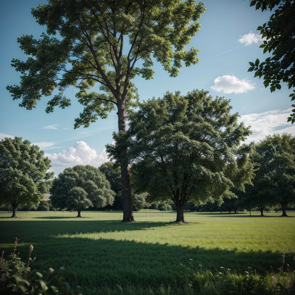 Beautiful green field and a tree.