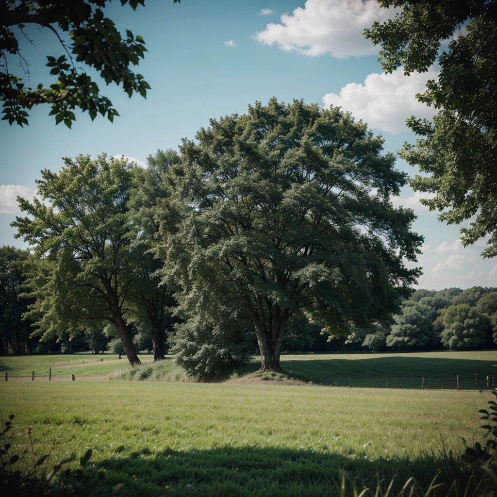 Beautiful green field and a tree.
