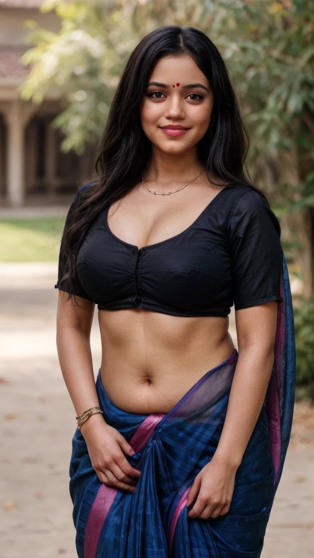 a 26 years old beautiful different face cute sexy Indian girl, curvy figure, beautiful different colorful covered t-shirt blouse premium design Banarasi design saree, big m-cup tight breast, different hairstyle, bright eyes, thin eyebrows, fair skin, blushing cheeks, head to thigh view, smiling face, Kamasutra expression, Straight front view standing beautiful different luxury resort background, ultra realistic, head to thigh view, black hair, Provocative eye Contact, glossy lips, attractive eye contract face,