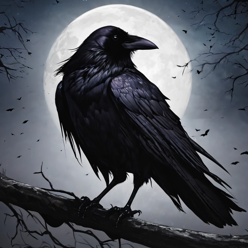 Crow in the dark night, assassin, cool, personification