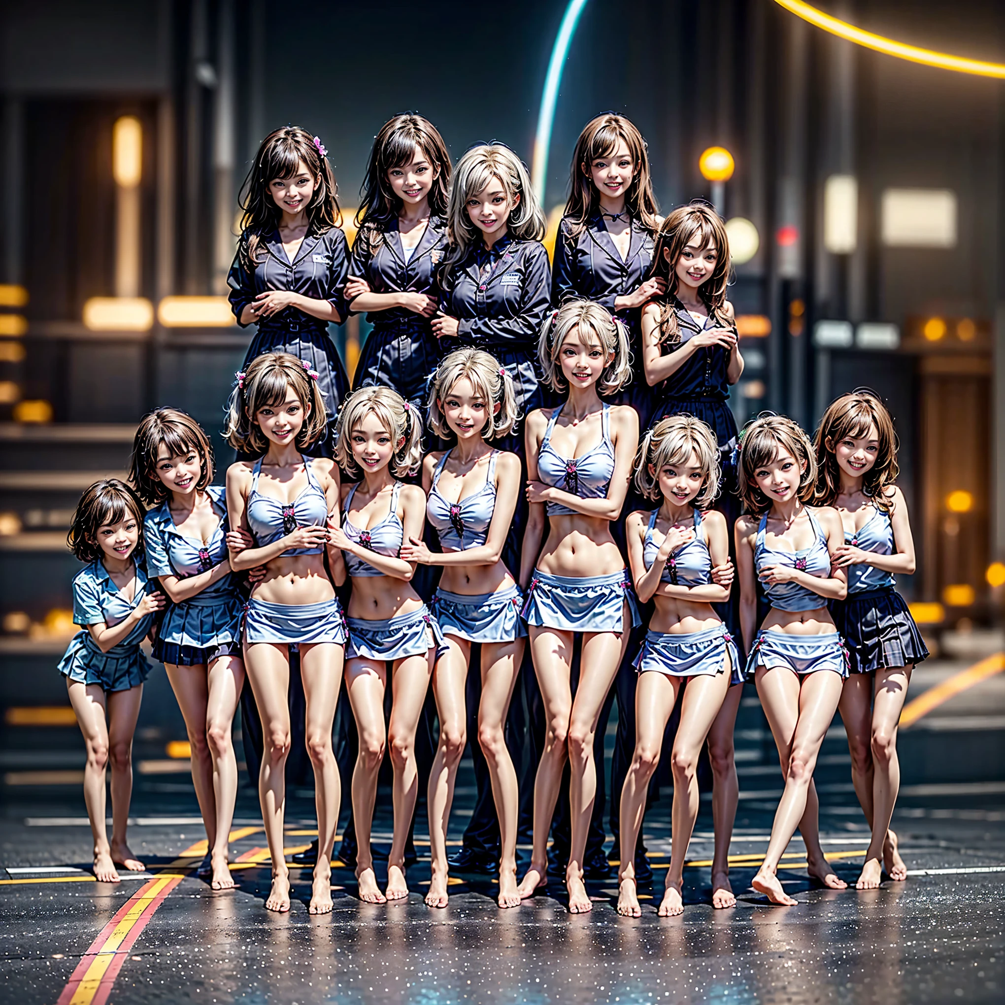 ((ExtremelyDetailed (PUNIPUNI KAWAII 12 Girls in a row:1.37) Shibuya Hachiko-mae scramble crossing)), (masterpiece 8K TopQuality:1.2) (ProfessionalPhoto:1.37), {(Standing Full Body:1.2)|Dancing}, Different types of hair colors, {((White skinny Athletic wear))|SchoolUniform|Tutu}, {(Hidden Hand)|(Corrected BabyLike hand)}, (Joyful Expressions LifeLike Rendering), PerfectLighting (RainbowColor particles:1.2)(Dazzling Blurred ColorfulLights) MotionBlur BREAK (Acutance:0.8) Impeccable Radiant PearlSkin with Transparency . (((no extra limbs)))