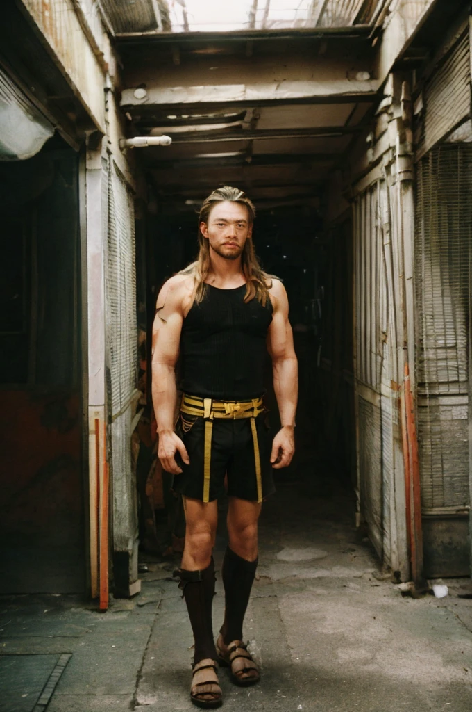 Thai super hero look like Thor but low budget retro version 1955's the costume a DIY, homemade using low-budget Lomo film style making tricks to create striking visual effects, particularly with regard to lighting.
