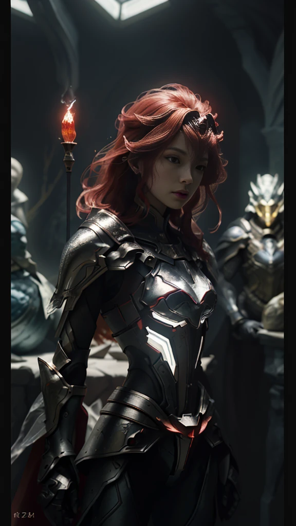 World Style，Armor Girl，Crystal material（3D rendering armor，refractive index：1.76 - 1.78，Albedo：0.03 - 0.05，ambient Light：Between 20-50，color：Dark Red, Medium saturation，Type of Light：ambient Light：1.2，Light source color：北极Light，Light源强度：Between 1 and 2，Light源方向：Adjust the position and direction of the Light source appropriately according to the shape and material of the object，Number of Light sources：2 - 3 Light sources
）Crystal exoskeleton，Red Cape，Beautiful female knight，Detailed fantasy art，Red crystal armor，（Red crystal：15），（Red 0.5），（Crystal texture：1.5），Light滑的表面，high transparency，HD晰度，Texture and detail inside the material，Piezoelectric effect，逆Piezoelectric effect，Light学衍射，Amazing Armor，2.5D CGI fantasy artwork， 4K Fantastic Details，High Detail, Surrealism, Cubism, Constructivism, Chiaroscuro, Light线追踪, backLight, Stereoscopic View, Light, UHD, Retina, masterpiece, precise, Anatomically correct, high resolution, best quality, Textured Skin, HD, 4K