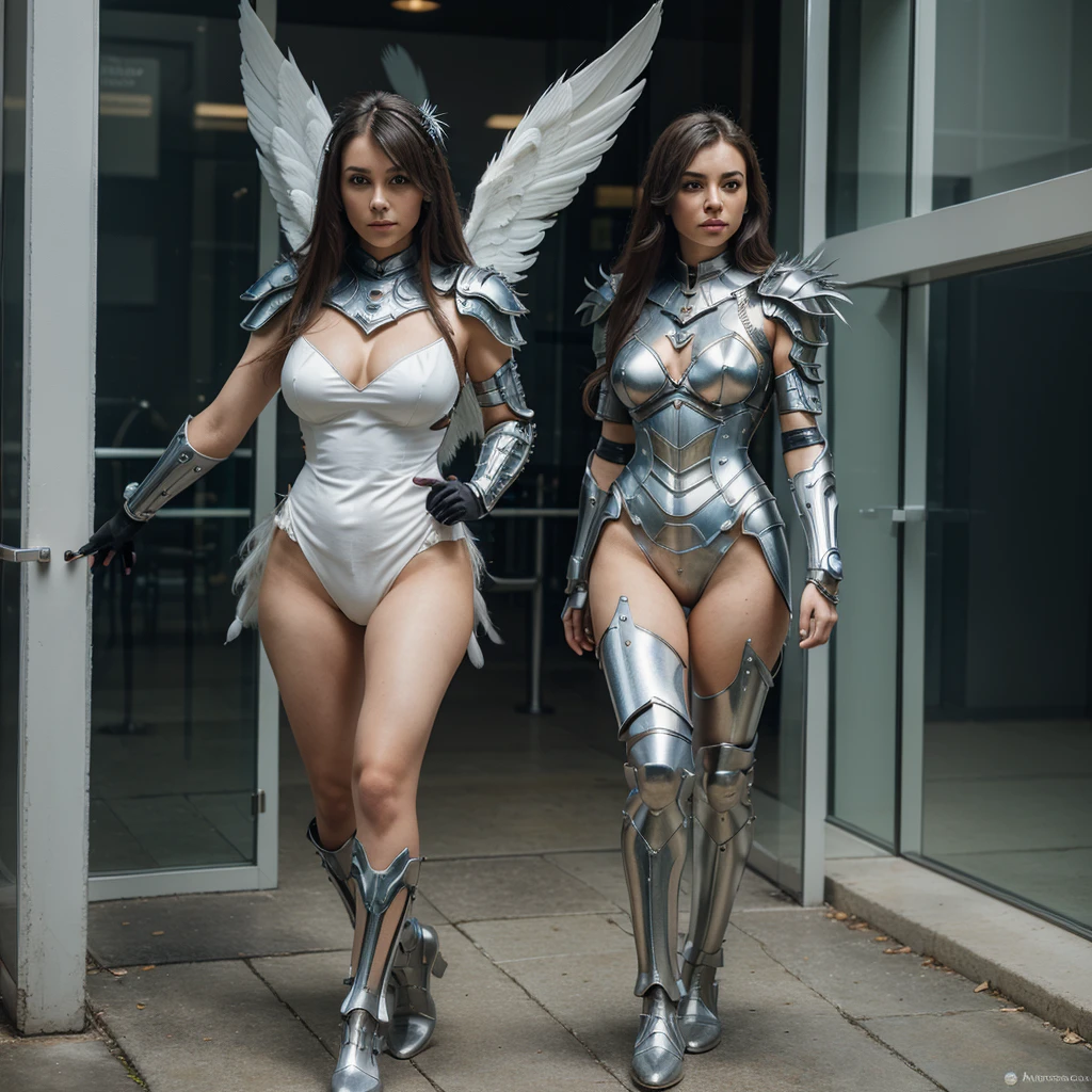 ((masterpiece, best quality, extremely detailed)) angel,cyber armor, futuristic, feather, full body