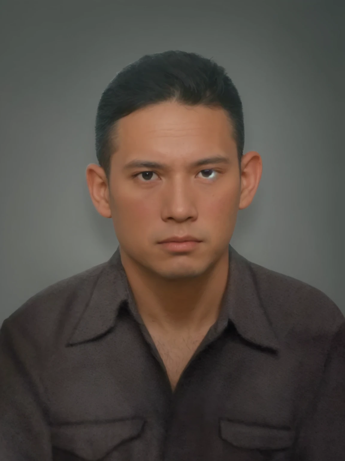 Make this photo look realistic and detailed, arafed man in a brown shirt looking at the camera, potrait, realistic portrait photo, digital art but photo, full protrait, 4 0 years old man, very detailed potrait, realistic portrait photo, close up potrait, profile portrait, very detailed face, very realistic face, very perfected face, very detailed clothes, very realistic clothes, very perfected clothes