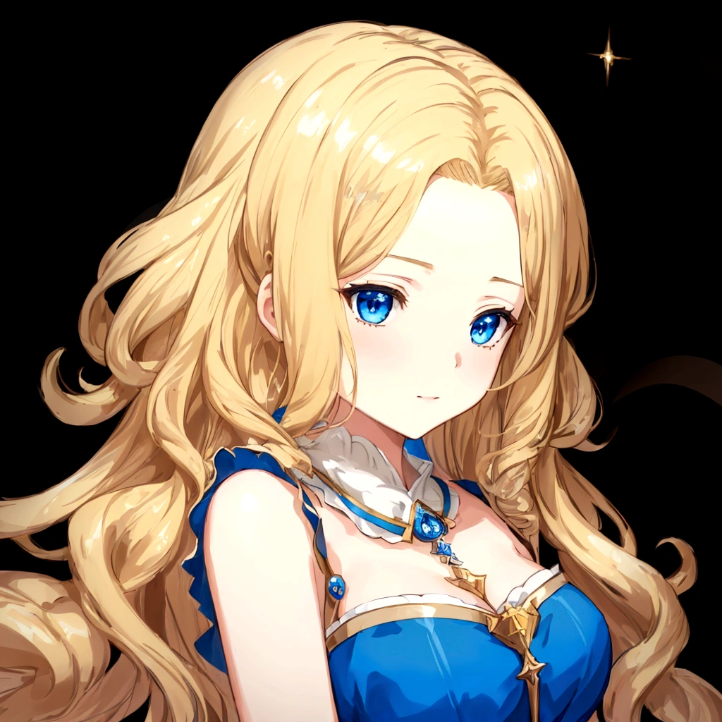 a close up of a woman with long blonde hair wearing a blue dress, beatrice blue, granblue fantasy, portrait knights of zodiac girl, blonde anime girl with long hair, lianna, cyarine, avatar image, artoria pendragon, blonde - haired princess, visual novel sprite, azure. detailed hair, crisp clear rpg portrait, cerulean, sayori