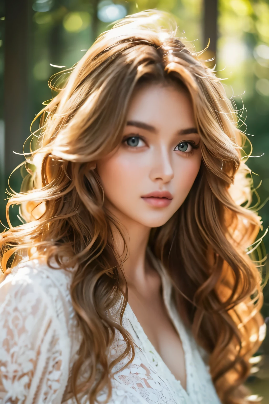arafed woman with long curly hair and green eyes, curly blonde hair | d & d, photo of a beautiful woman, beautiful portrait photo, long curly hair intricate, soft portrait shot 8 k, with a curly perm, portrait shot, soft twirls curls and curves, beautiful portrait image, wavy beautiful hair, curly haired, very beautiful young woman