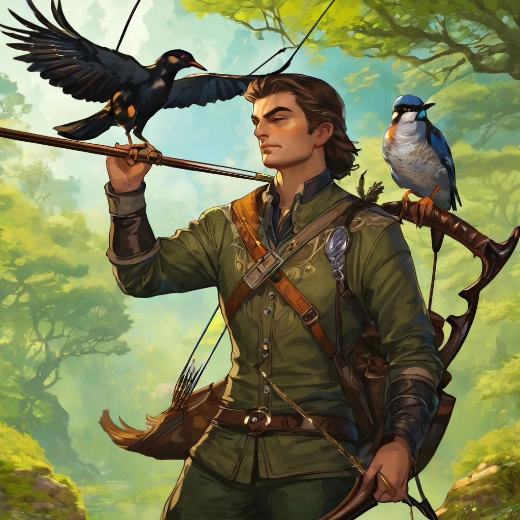 Hunter holding a bow Handsome hunter Cool Carrying a bird Two-dimensional Fantasy