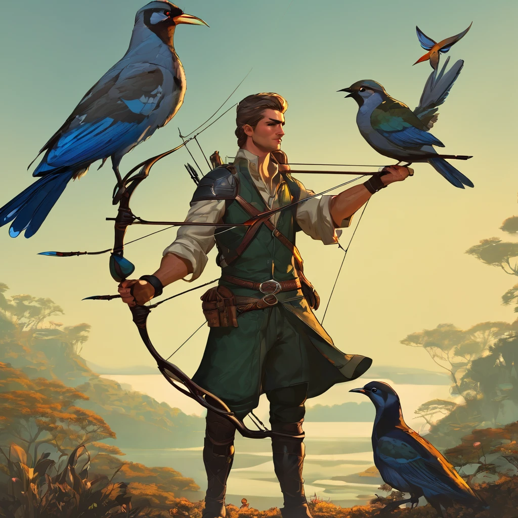 Hunter holding a bow Handsome hunter Cool Carrying a bird Two-dimensional Fantasy