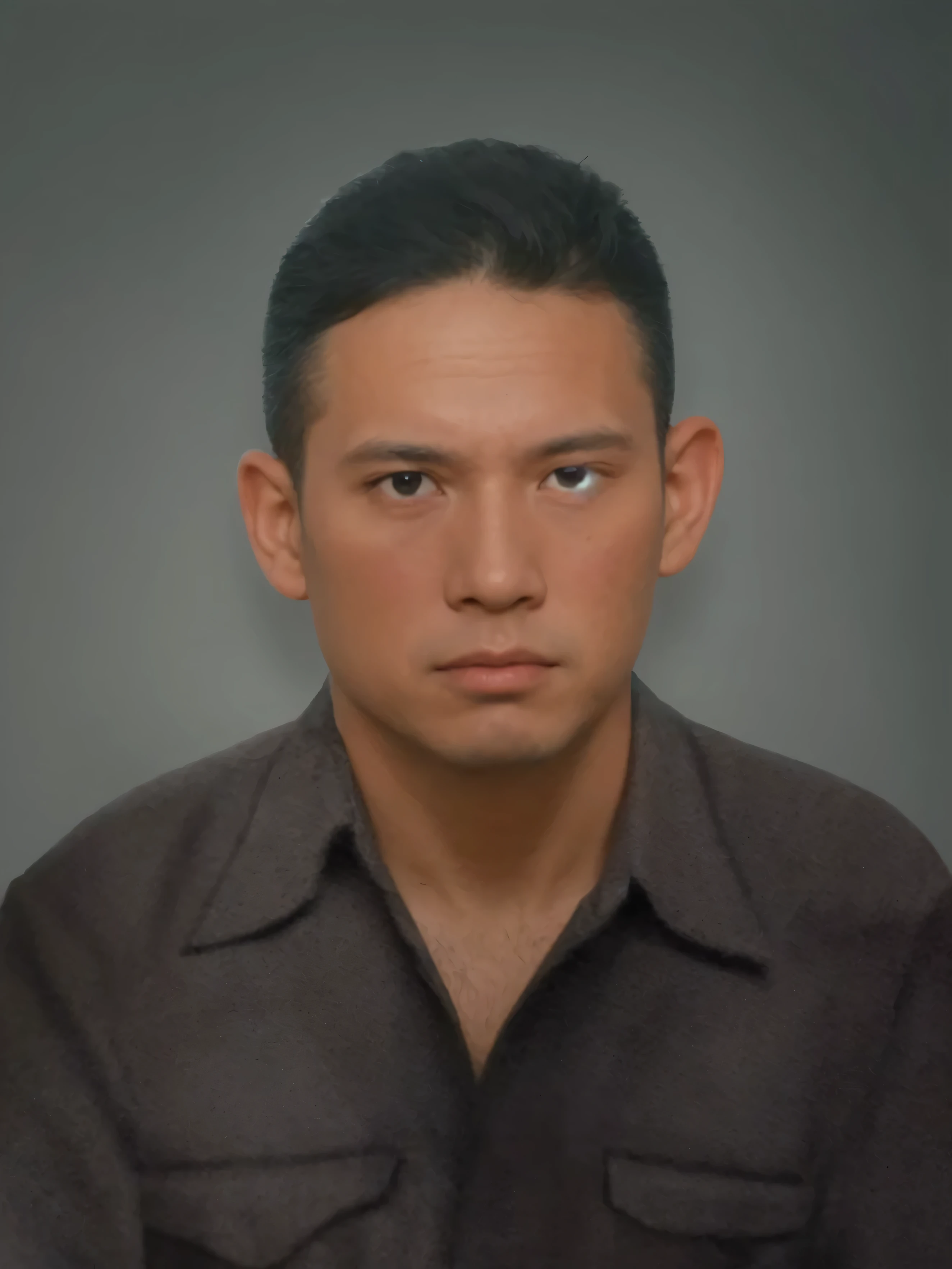 Make this photo look realistic and detailed, arafed man in a brown shirt looking at the camera, potrait, realistic portrait photo, digital art but photo, full protrait, 4 0 years old man, very detailed potrait, realistic portrait photo, close up potrait, profile portrait, very detailed face, very realistic face, very perfected face, very detailed clothes, very realistic clothes, very perfected clothes