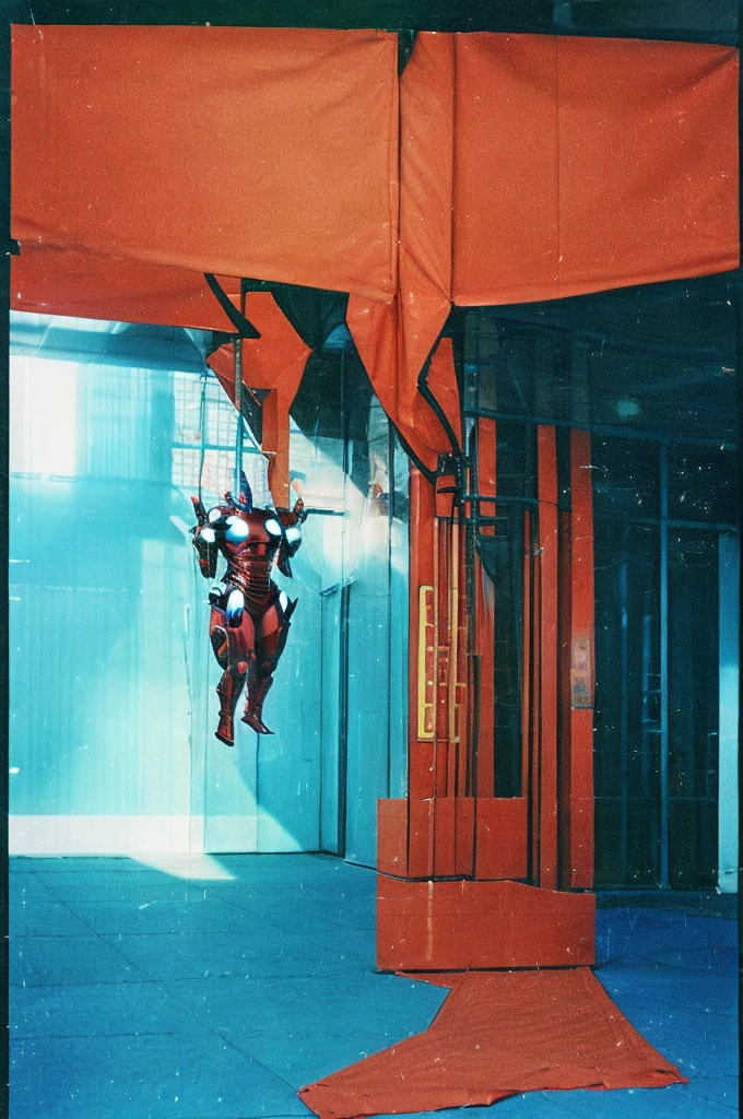 Thai super hero look like iron man but low budget retro version 1955's the costume a DIY, homemade using low-budget Lomo film style making tricks to create striking visual effects, particularly with regard to lighting.
