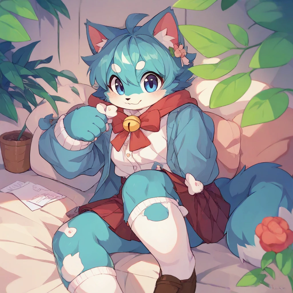 furry, knee socks, cat ears, girl, cute, cat girl, Skirt, furry, fluffy,
