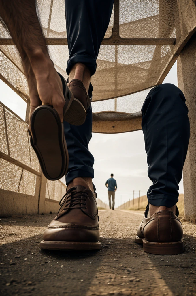Through man’s legs