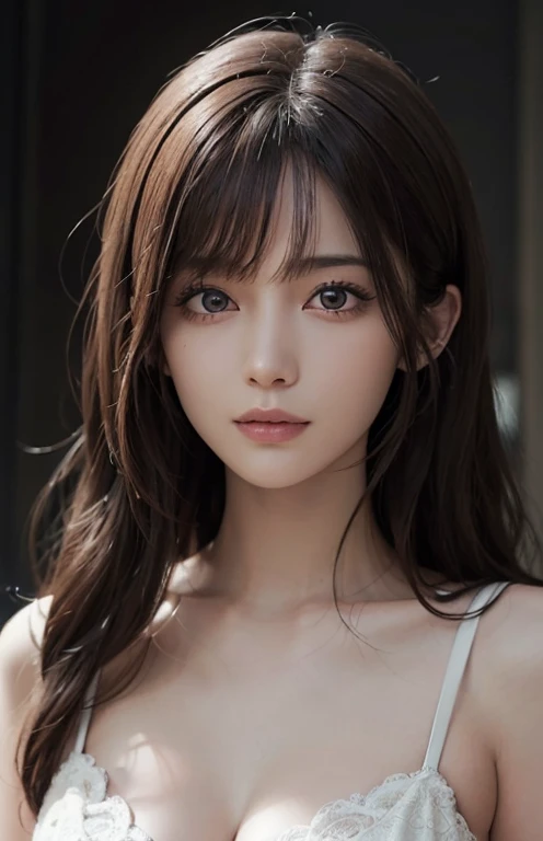 (Surreal), (illustration), (Improve resolution), (8K), (Extremely detailed), (Best illustration), (Beautiful and delicate eyes), (best quality), (Extremely detailed), (masterpiece ), ( wallpaper), (Delicate face), Solitary, 1 girl, Looking at the audience, Fine details, Delicate face, in the darkness, Deep Shadows, Low profile, Purebred face_v1, Smile, Long hair, Black shawl straight hair , Side bangs