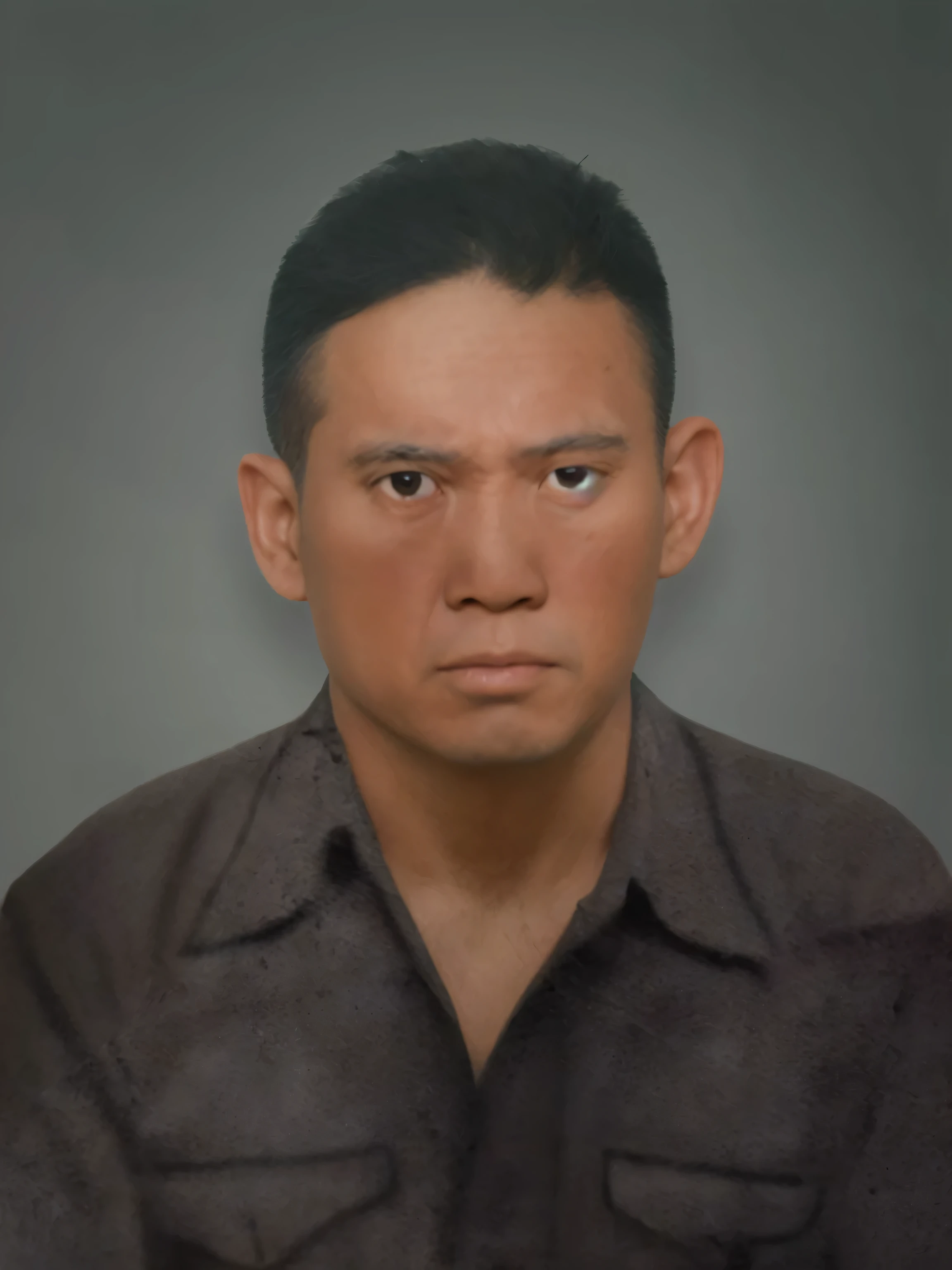 Make this photo look realistic and detailed, arafed man in a brown shirt looking at the camera, potrait, realistic portrait photo, digital art but photo, full protrait, 4 0 years old man, very detailed potrait, realistic portrait photo, close up potrait, profile portrait, very detailed face, very realistic face, very perfected face, very detailed clothes, very realistic clothes, very perfected clothes
