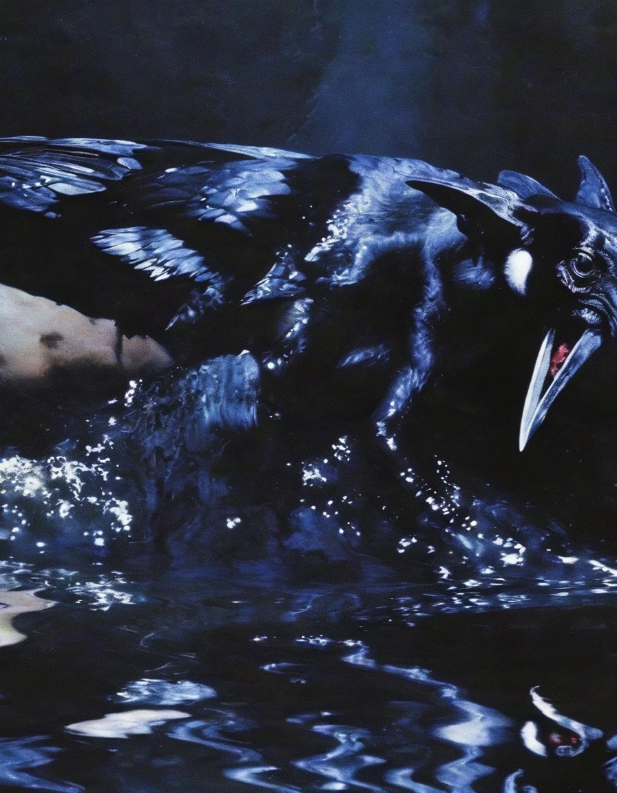 ravens in water, stars background