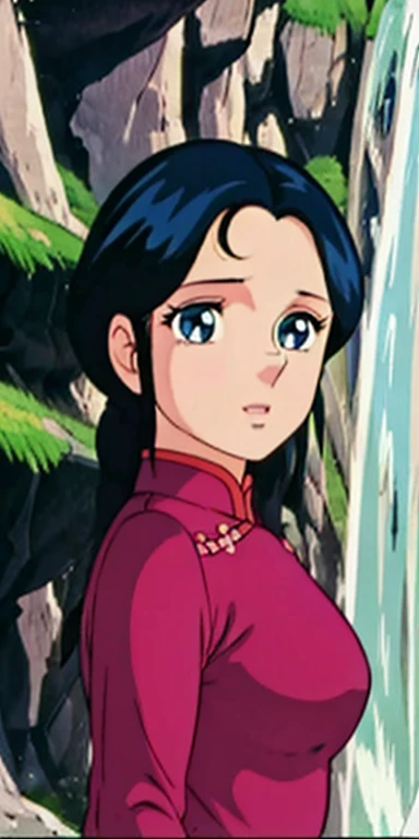 1 Female,High definition,high resolution,Ultra-realistic,8K, Portrait of shunr3ycdz woman, in the chinese mountain gardens, with waterfalls,European,sexy,Upper body close-up,Photographed from the front,Dynamic Angles,private teacher,A little sheer underwear,Red underwear,blush, big tits , nipples ,show