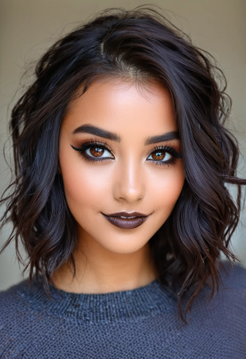 Image de Mon université de héros, fille aux cheveux noirs avec des points de chocolat, yeux noirs, grain de beauté à côté de l&#39;œil, tendre, heureux, Froid, Chemise blanche, jupe verte ,une cravate rouge