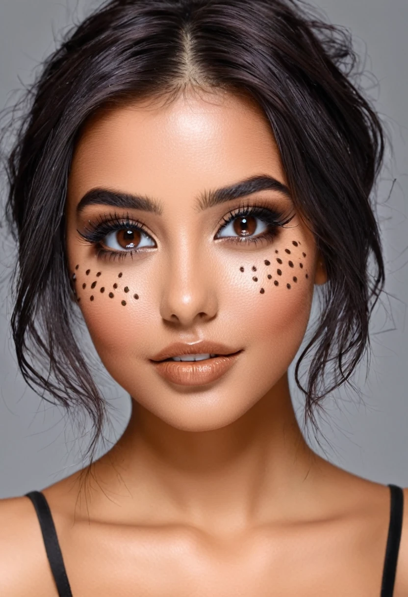 Image de Mon université de héros, fille aux cheveux noirs avec des points de chocolat, yeux noirs, grain de beauté à côté de l&#39;œil, tendre, heureux, Froid, Chemise blanche, jupe verte ,une cravate rouge